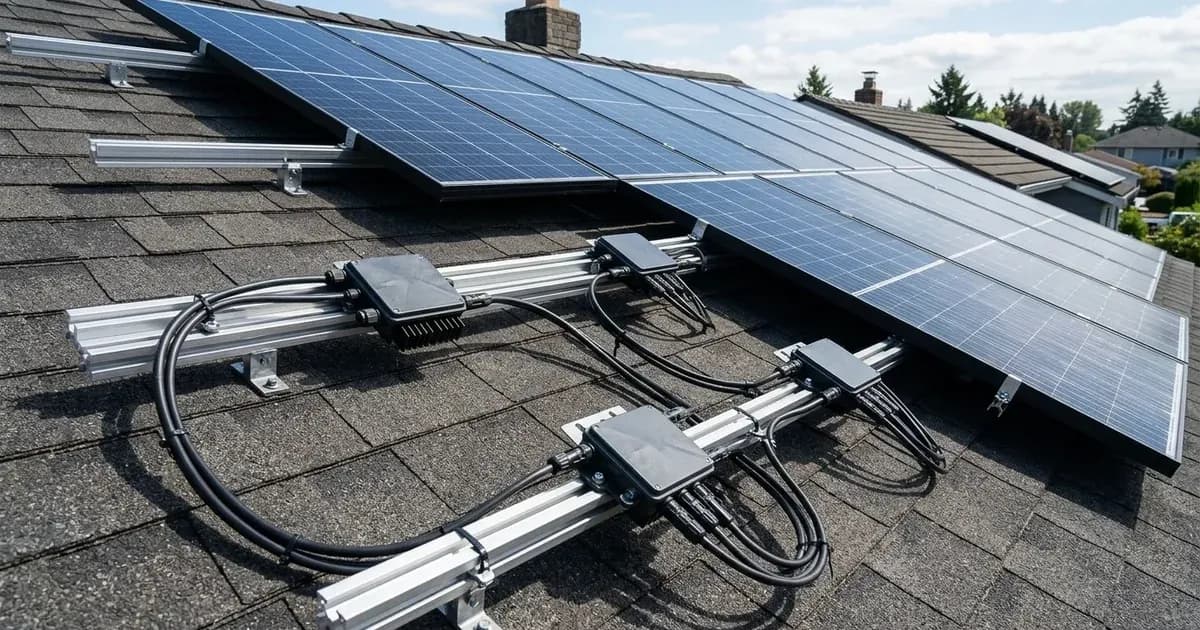 Solar panel mounting rails with DC power optimizers and cabling installed beneath the modules. — SolarNevs spec card