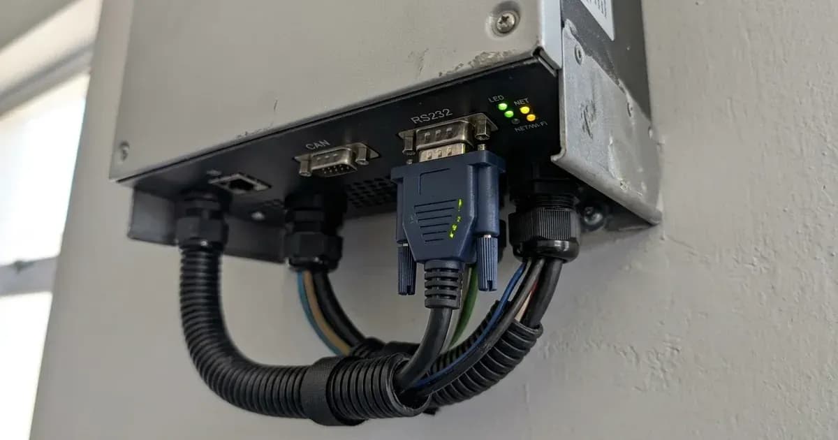 Bottom port bay of a solar inverter showing WiFi data logger module connected to the communication port. — SolarNevs spec card