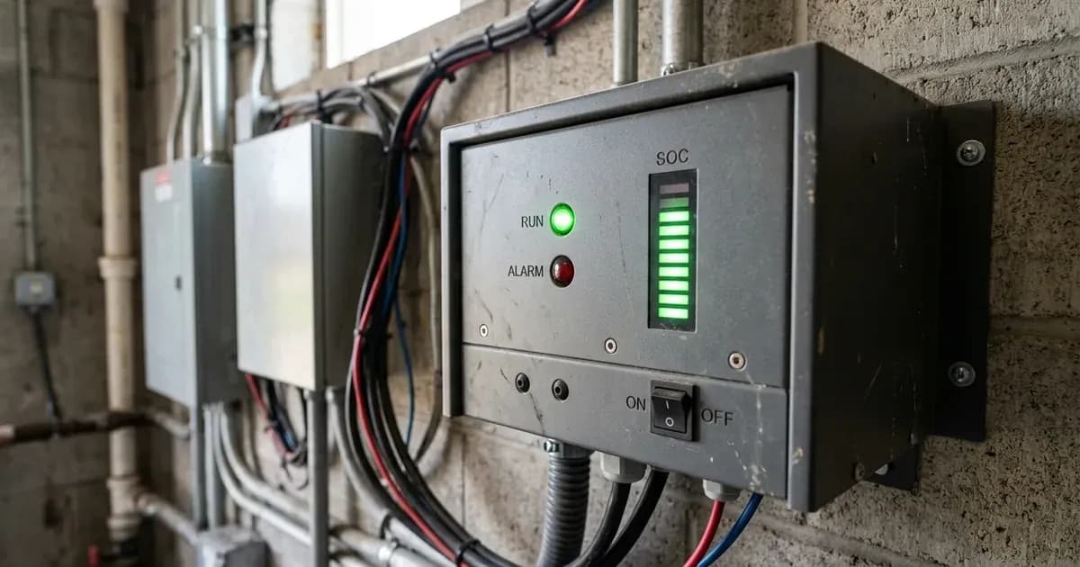 Front panel indicators and state-of-charge LED display lamps on a wall-mounted lithium solar battery. — SolarNevs spec card