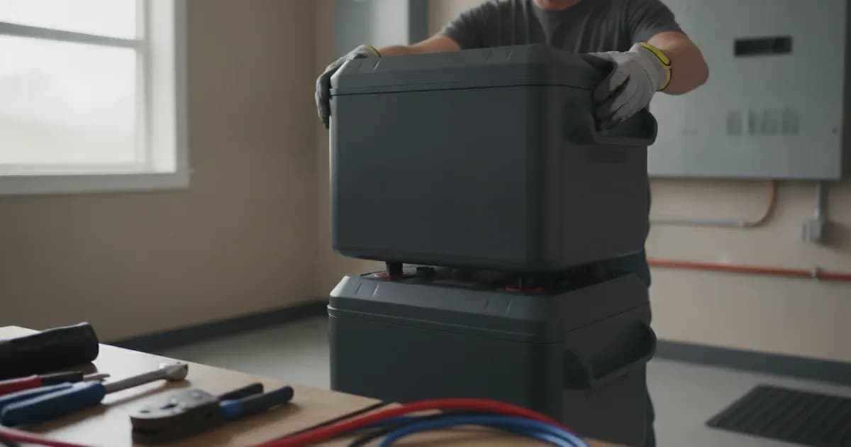 Modular high-voltage lithium battery storage units being assembled and wired in a utility room. — SolarNevs spec card