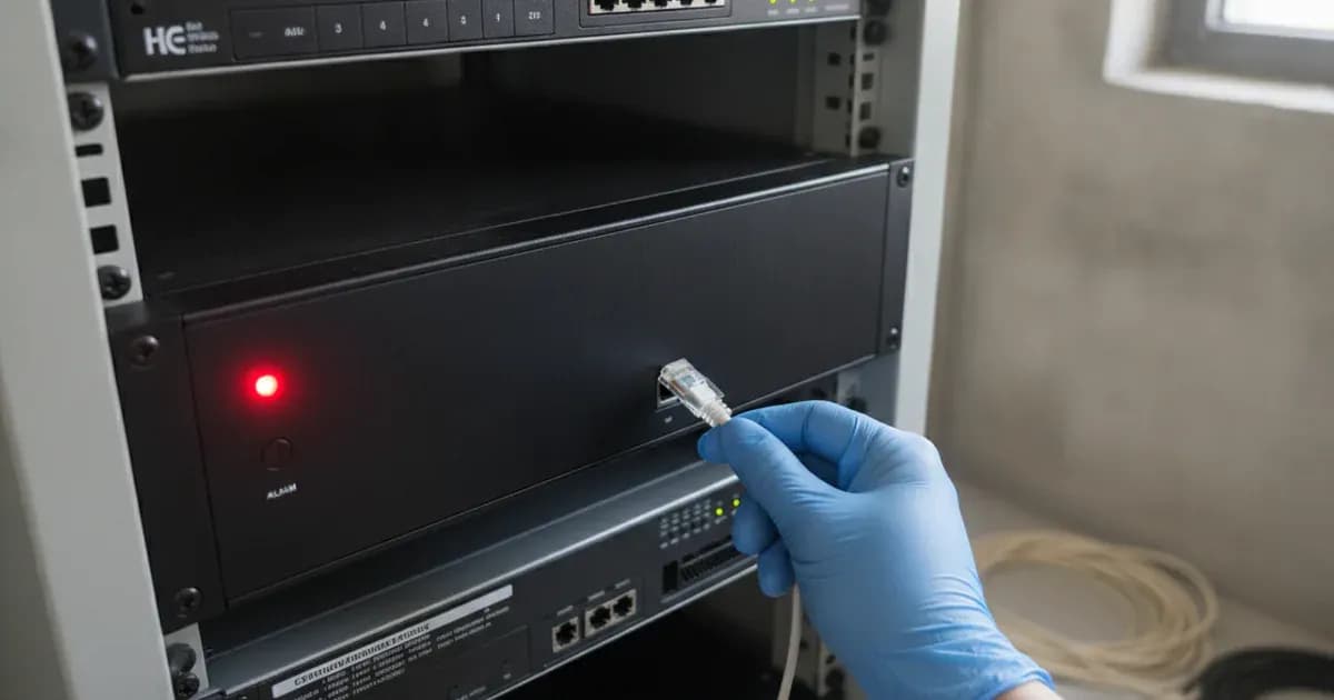Rack-mounted lithium battery module showing status LED indicator lights and RJ45 communication cables. — SolarNevs spec card