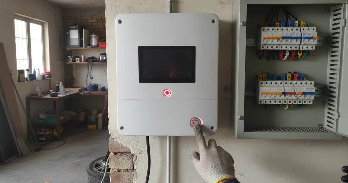 Illuminated display screen and status panel on a wall-mounted solar inverter. — SolarNevs spec card