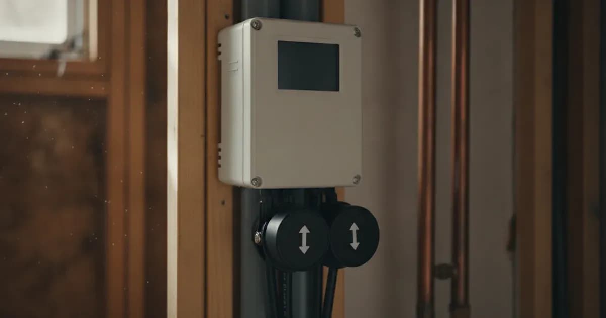 Energy communication gateway and split-core CT clamps attached to incoming power cables in a metal enclosure box. — SolarNevs spec card