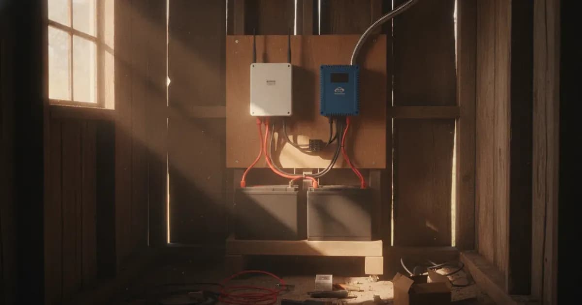 Victron GlobalLink 520 cellular gateway mounted next to a SmartSolar MPPT charge controller and battery bank in a remote solar installation — SolarNevs spec card
