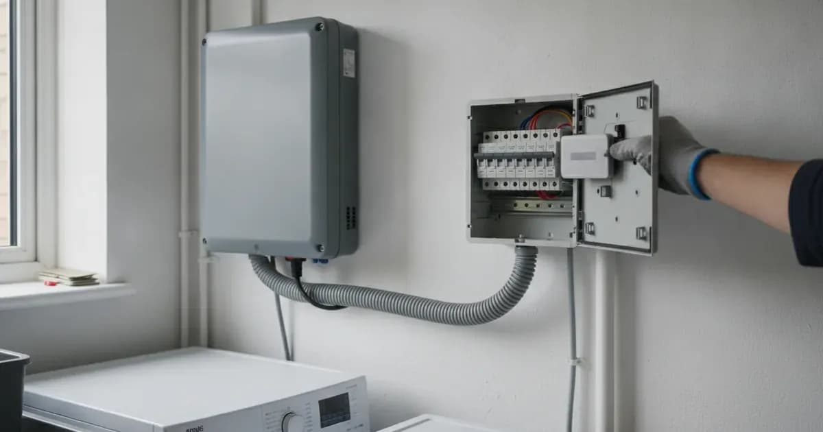 A diagram showing a solar installation with an export limitation device connected to the grid, with arrows indicating limited export — SolarNevs spec card