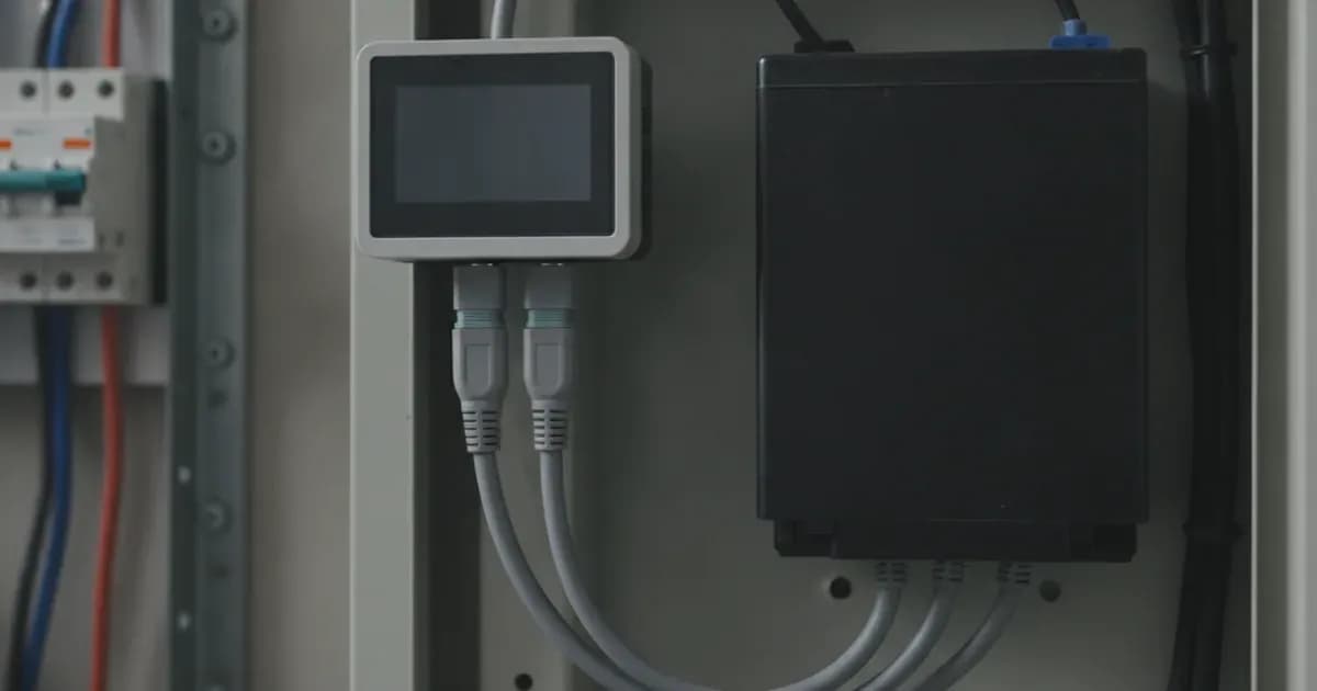 A close-up photo showing a Victron GX device connected via a CAN bus cable to a Dyness battery — SolarNevs spec card