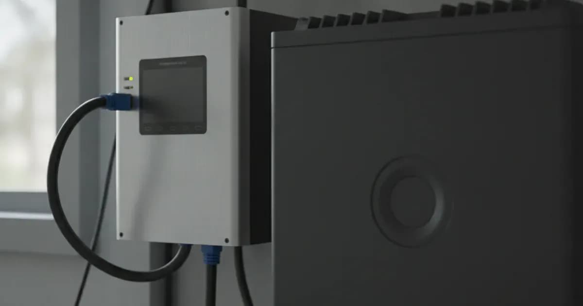 Victron GX controller connected via communication cable to a lithium battery pack on a mounting board. — SolarNevs spec card