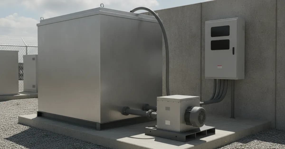 GX controller mounted on a concrete wall wired to an industrial metal battery cabinet. — SolarNevs spec card