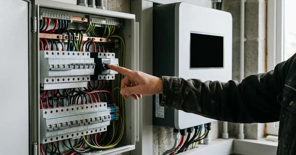 Technician resetting a circuit breaker in a solar distribution panel — SolarNevs spec card