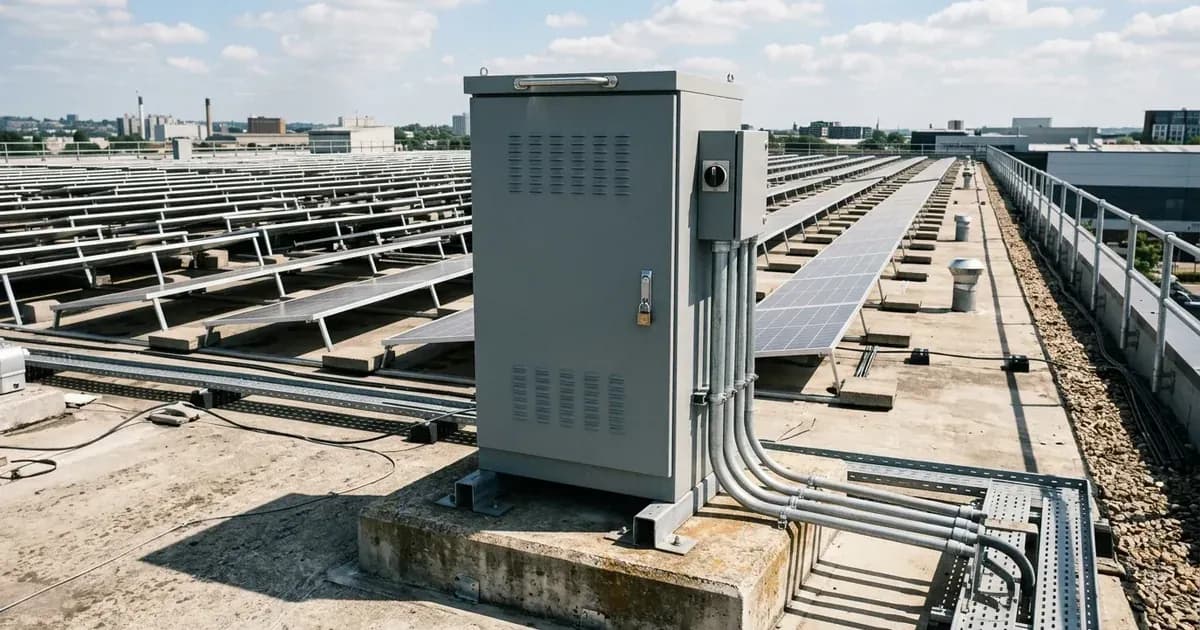 Automatic power factor correction capacitor cabinet on a commercial rooftop solar plant. — SolarNevs spec card