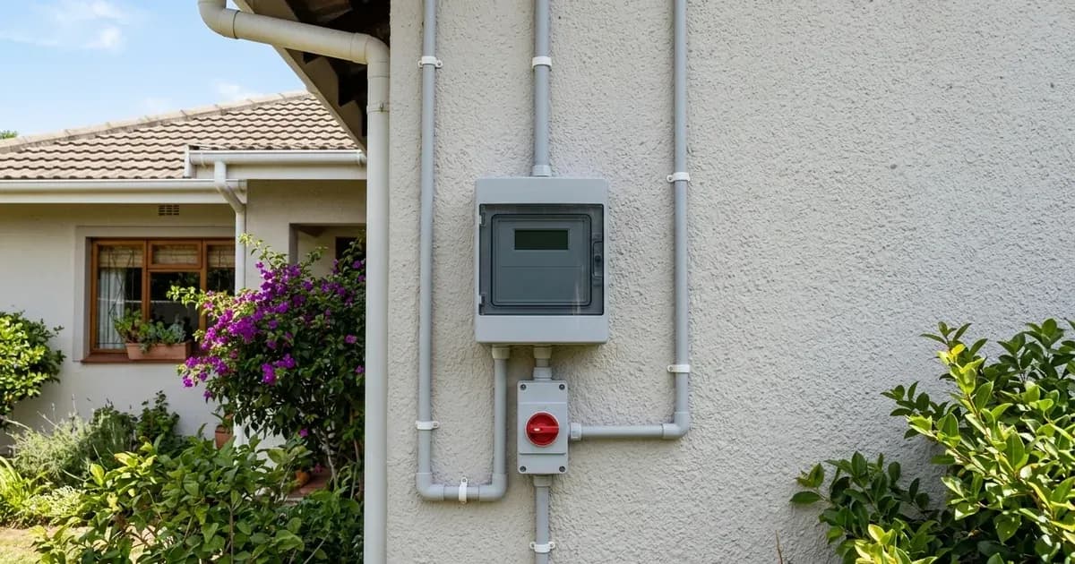 Bi-directional smart electric utility meter and isolator switch installed on an exterior residential wall. — SolarNevs spec card