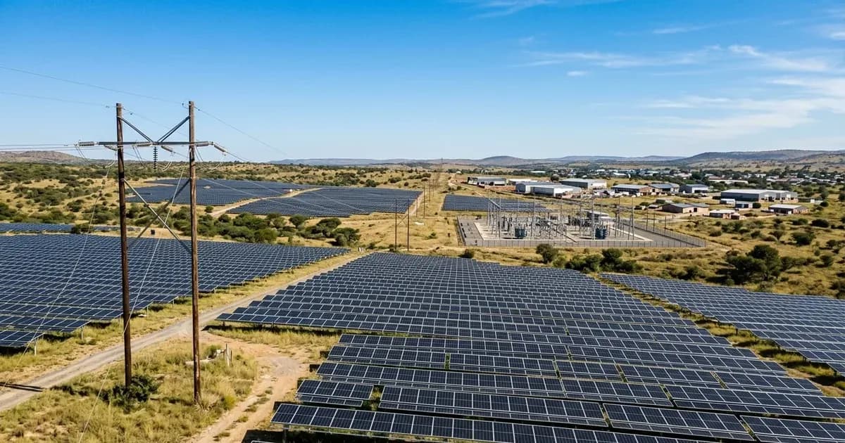 Commercial solar farm connected to municipal overhead electricity transmission lines in South Africa. — SolarNevs spec card
