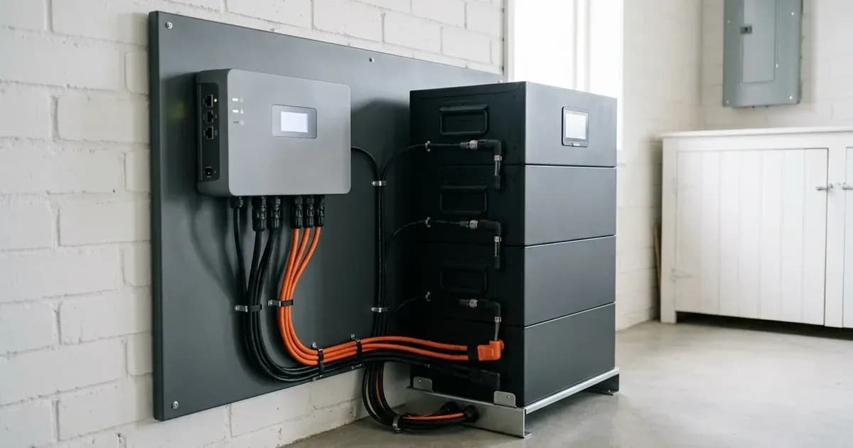 Modular low-voltage lithium battery stack connected with communication cabling to a monitoring controller unit. — SolarNevs spec card