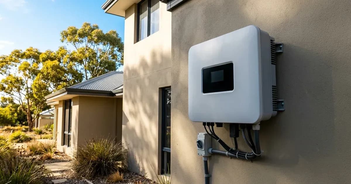 Solar string inverter mounted on a residential exterior wall during a sunny afternoon in Western Australia. — SolarNevs spec card