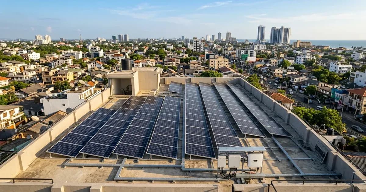 Solar panel array mounted on an urban residential roof under bright sunlight — SolarNevs spec card