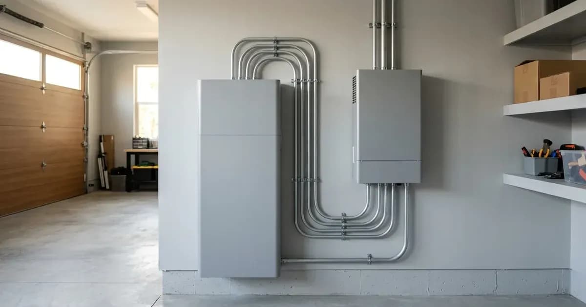 Residential lithium battery energy storage system and inverter installed on a clean garage wall — SolarNevs spec card