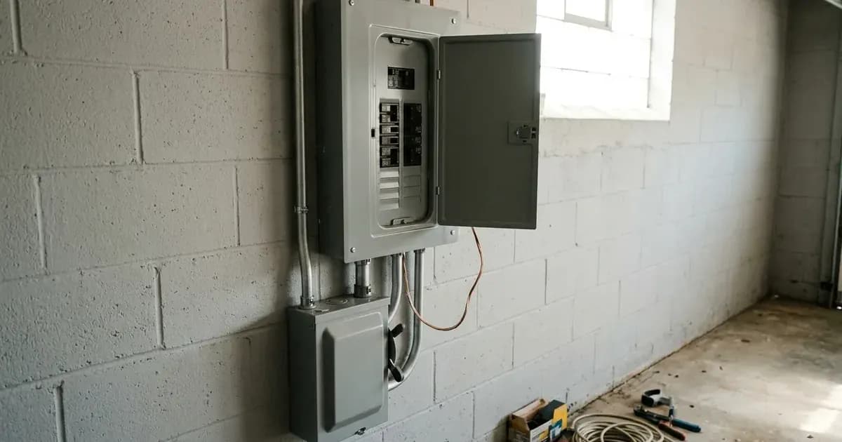 Electrical circuit breaker panel and solar disconnect switch on a concrete block utility room wall. — SolarNevs spec card