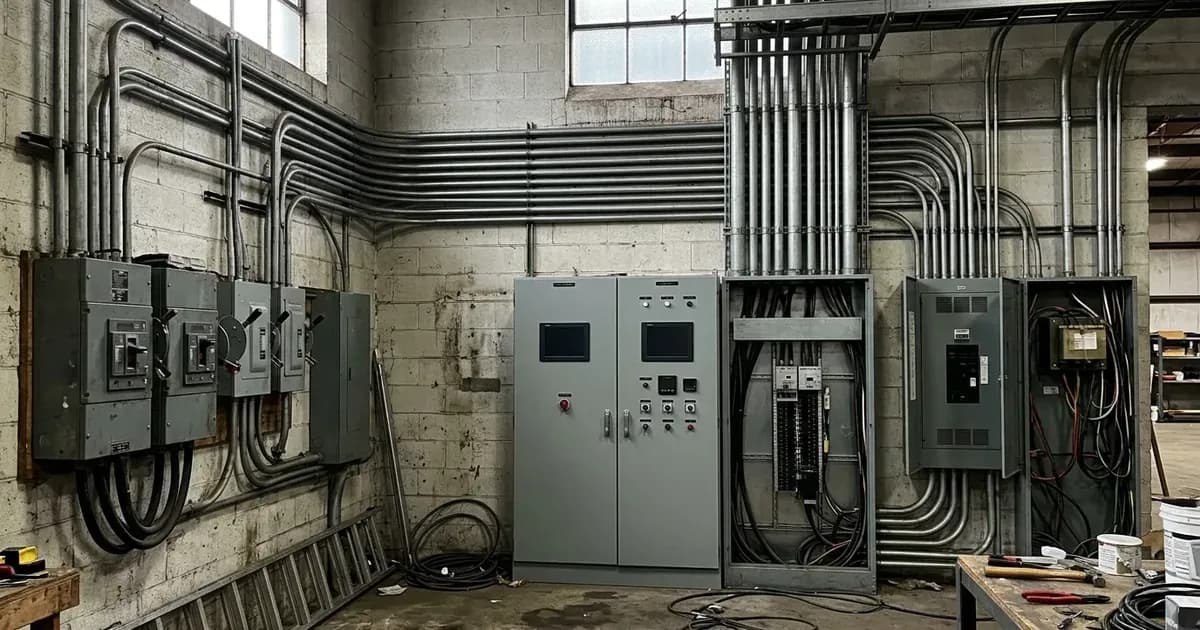 Commercial electrical service room with switchgear and conduit for a non-export solar installation in Iowa. — SolarNevs spec card