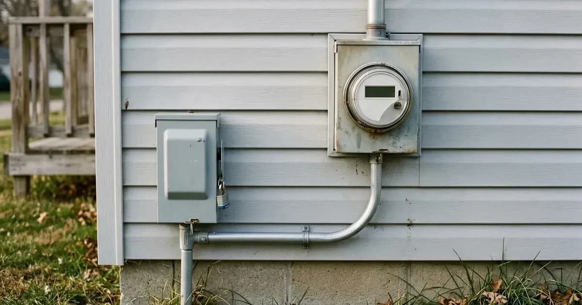 Residential electric meter socket and lockable solar disconnect on an Iowa home exterior. — SolarNevs spec card
