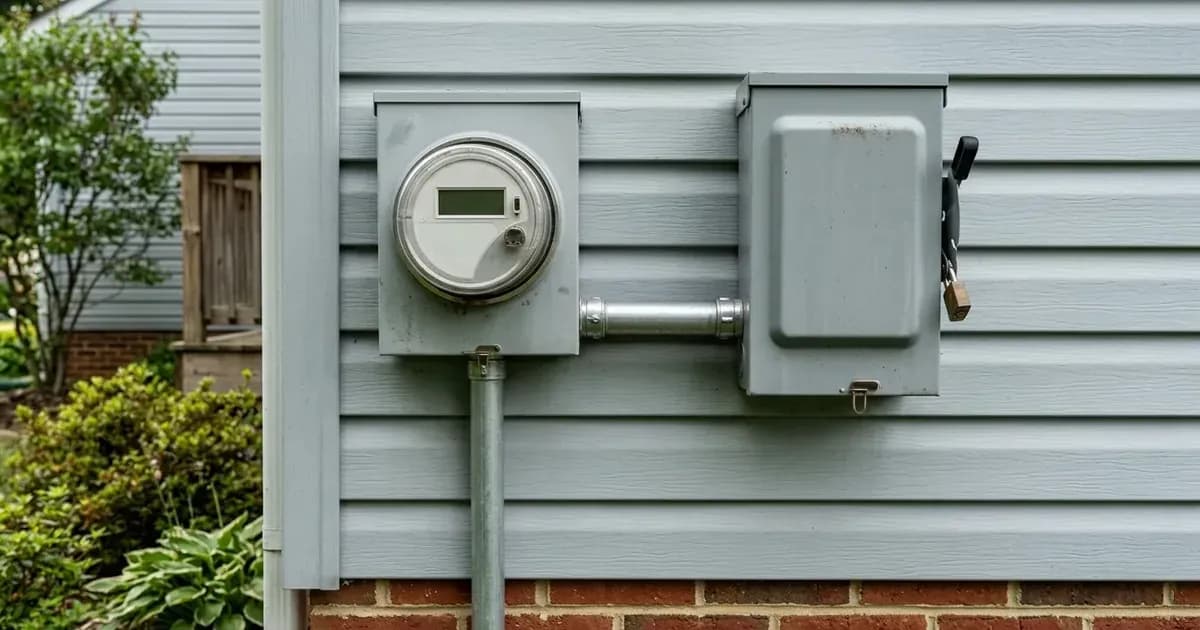 Exterior residential electric meter and lockable AC solar disconnect switch on home siding. — SolarNevs spec card
