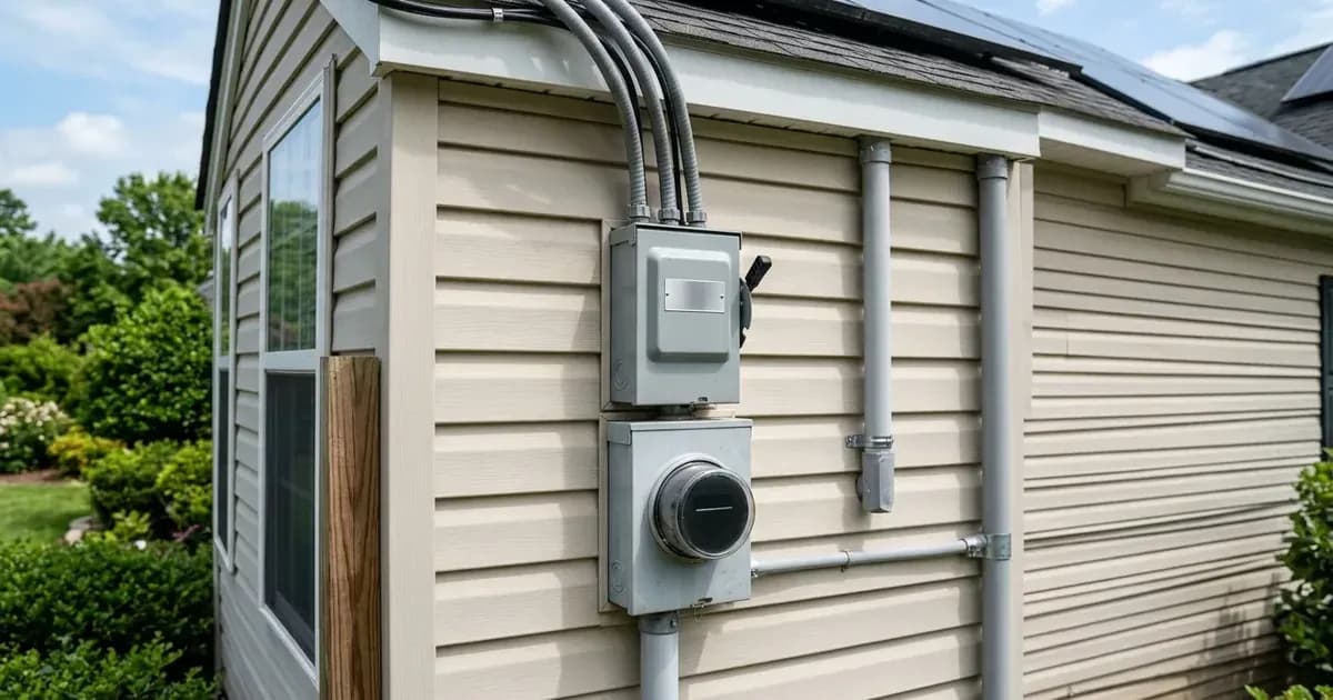 Residential utility AC disconnect switch and meter enclosure connected to rooftop solar conduit. — SolarNevs spec card