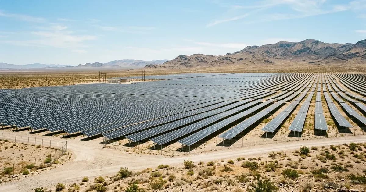 Rows of utility-scale solar panels installed across desert public lands under bright daylight. — SolarNevs spec card
