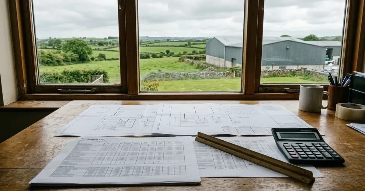 Grid connection planning diagrams and tools on an office desk in Ireland. — SolarNevs spec card