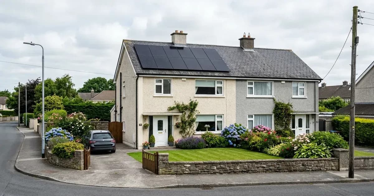 All-black solar panels installed on the pitched slate roof of an Irish semi-detached house. — SolarNevs spec card