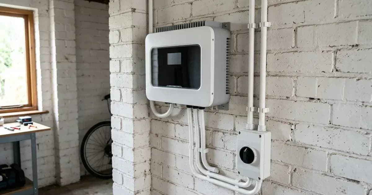 Compact residential solar string inverter installed on an interior garage wall in a UK home. — SolarNevs spec card