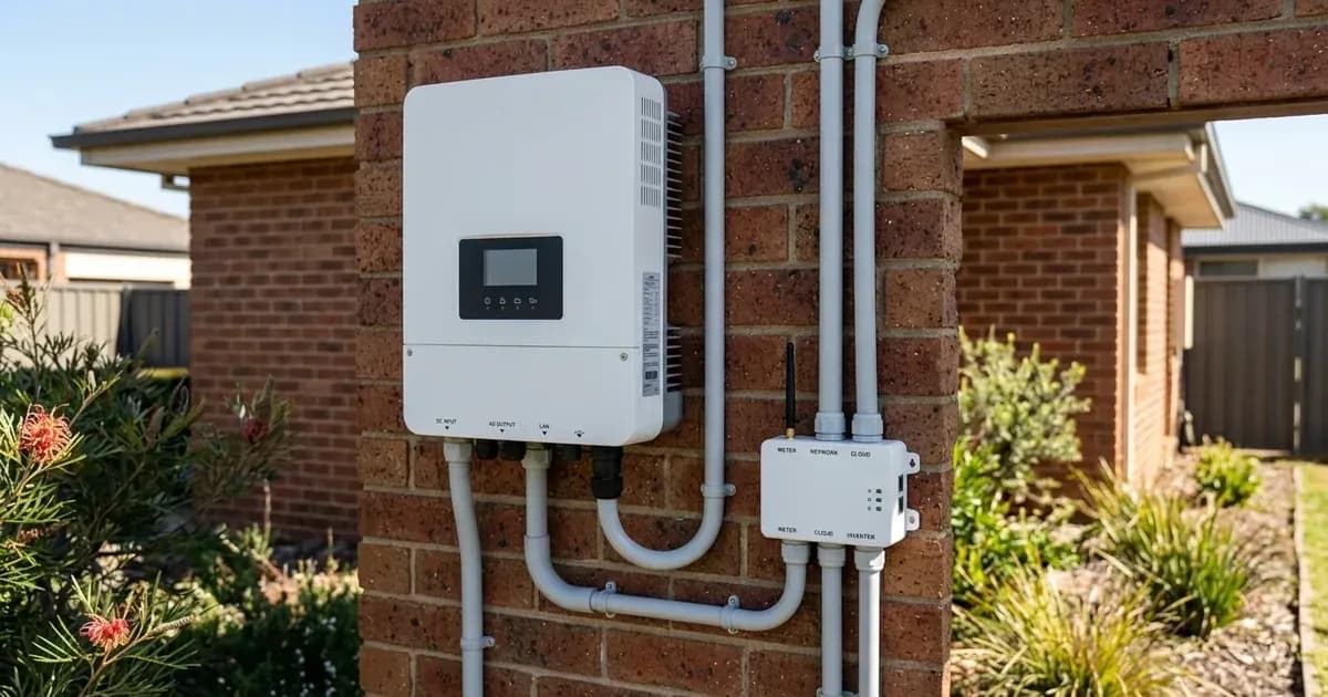 Smart solar inverter and export control gateway unit mounted on an exterior wall in New South Wales, Australia. — SolarNevs spec card