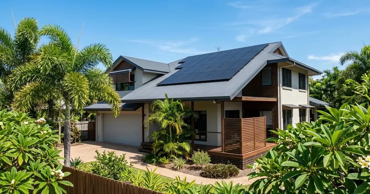 Modern residential house in Darwin with solar panels installed on a corrugated metal roof. — SolarNevs spec card