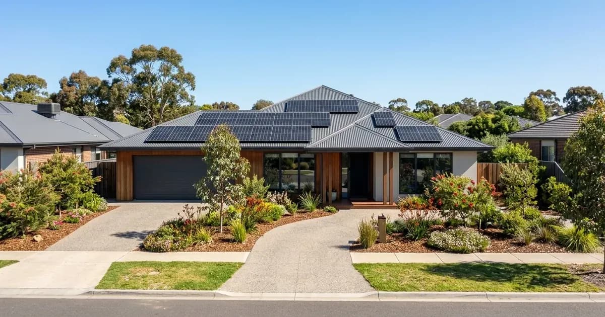 Rooftop solar panel array installed on a modern single-storey home in suburban Victoria. — SolarNevs spec card