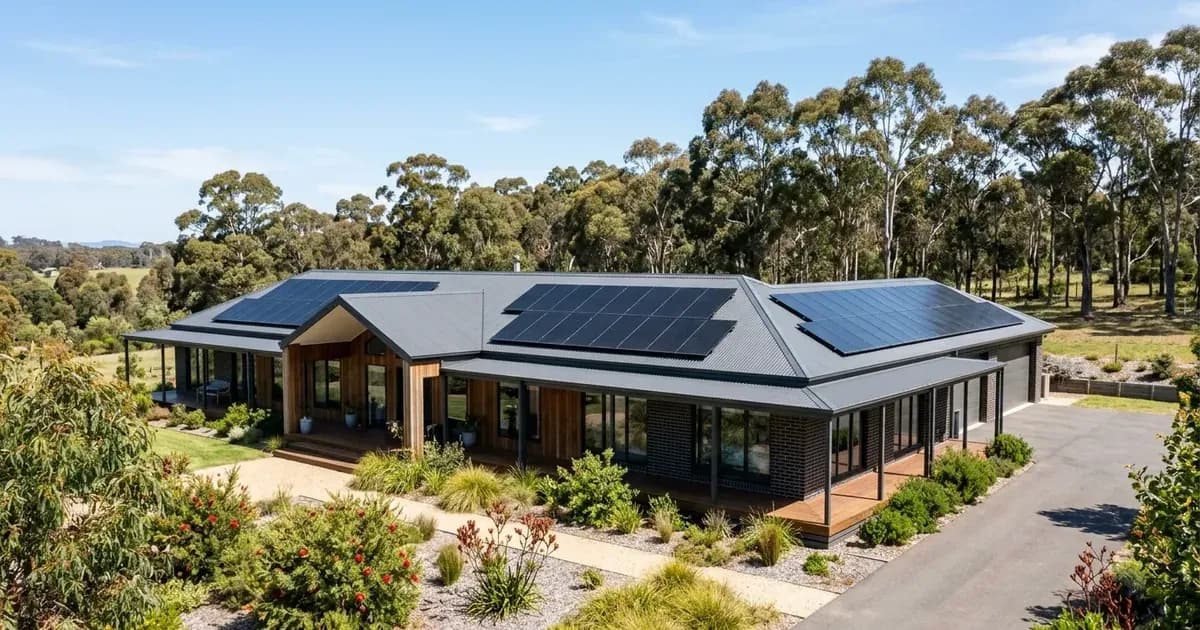 Large 13kW solar panel array installed across multiple facets of a modern Australian home metal roof. — SolarNevs spec card