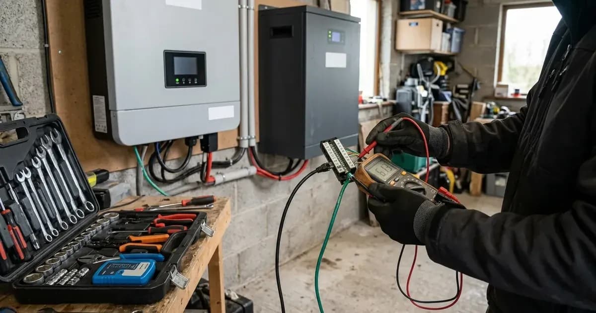 Testing communication cable pinouts and terminal strip between an inverter and battery system in a garage. — SolarNevs spec card
