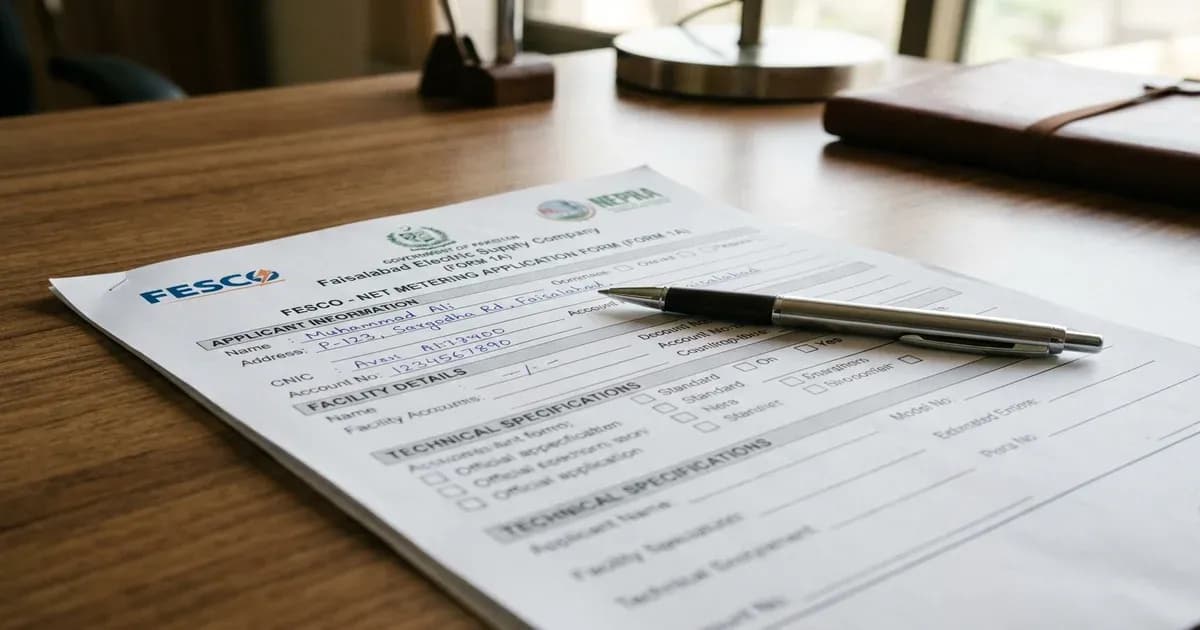 FESCO net metering application guide in Faisalabad Pakistan — SolarNevs spec card