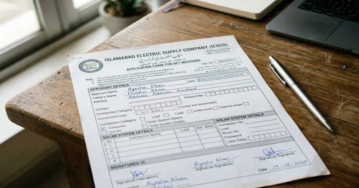 IESCO net metering application guide in Islamabad Pakistan — SolarNevs spec card