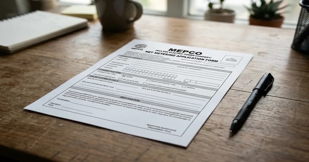 MEPCO net metering application guide in Multan Pakistan — SolarNevs spec card