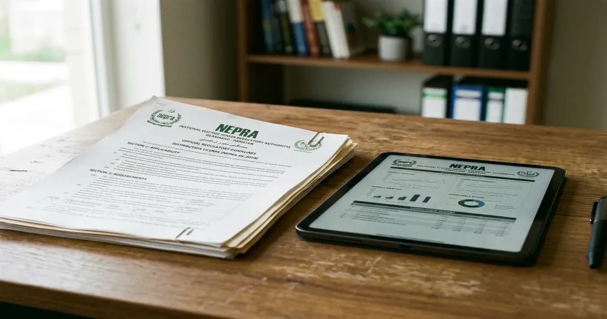NEPRA Prosumer Regulations 2026 document on a desk — SolarNevs spec card