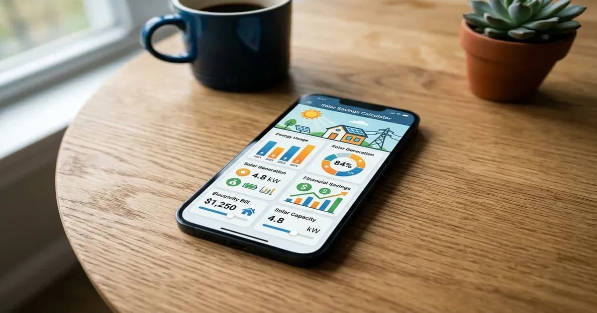 Solar net billing payback calculator app on smartphone — SolarNevs spec card