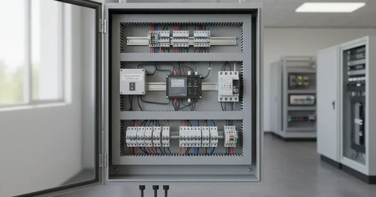 A high quality technical diagram of sungrow com100e smart logger and commercial plant control guide — SolarNevs spec card