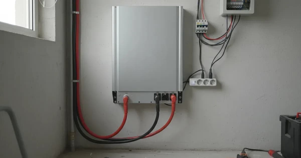 A Victron Phoenix Inverter Smart 5000VA mounted on a wall, with clearly labeled DC input terminals and AC output — SolarNevs spec card