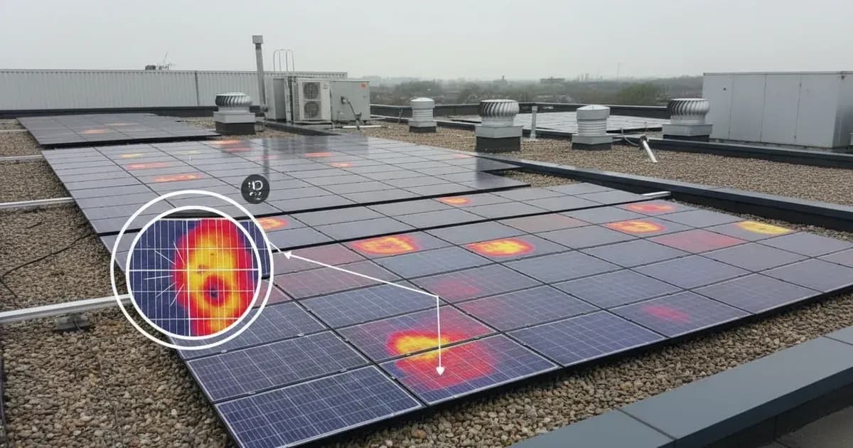 A high quality technical diagram of uk commercial solar thermal imaging and hotspot detection guide — SolarNevs spec card