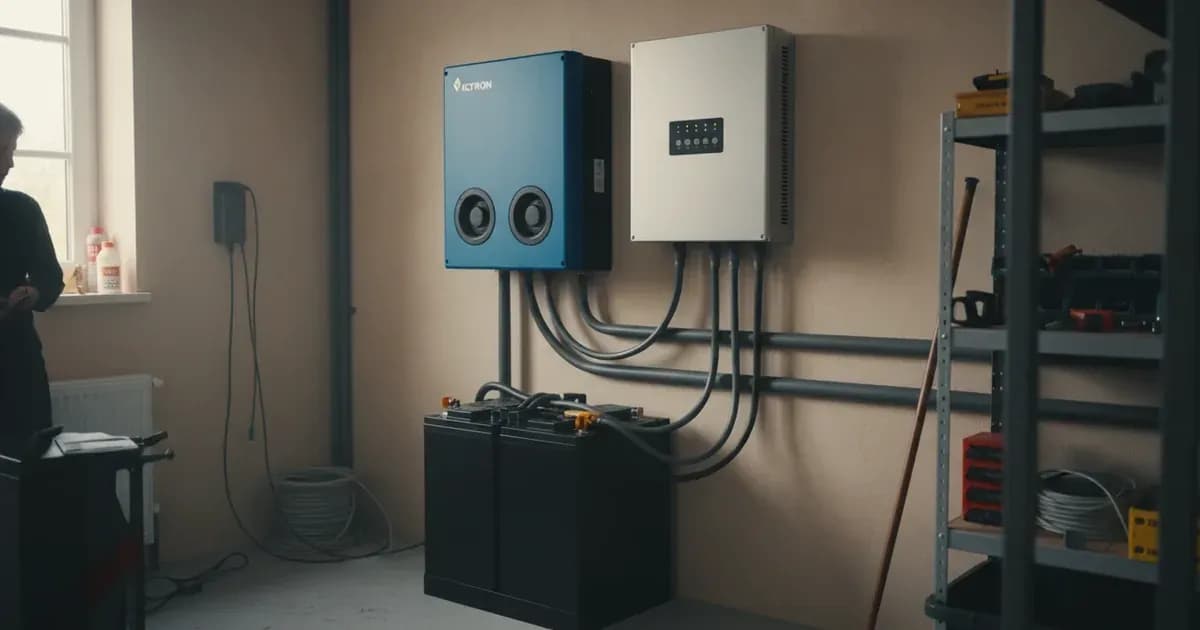 photo showing a Victron inverter/charger connected to a SolarEdge inverter in an AC-coupled setup — SolarNevs spec card