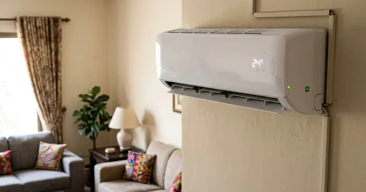 Wall-mounted split inverter air conditioner indoor unit in a residential room. — SolarNevs spec card