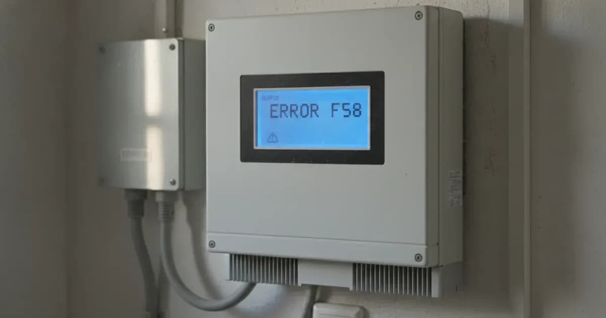Solar inverter digital display showing a battery communication error fault code during diagnosis. — SolarNevs spec card