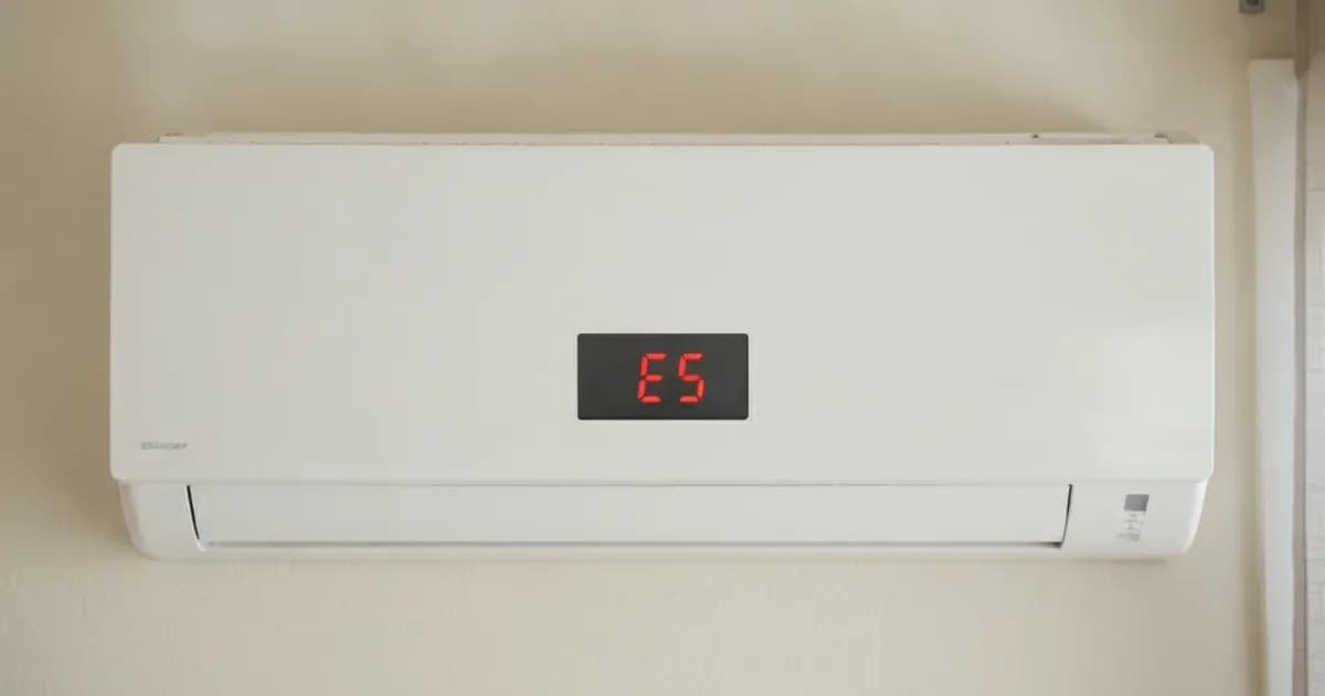 Wall-mounted split inverter air conditioner indoor unit with digital error display on a room wall. — SolarNevs spec card