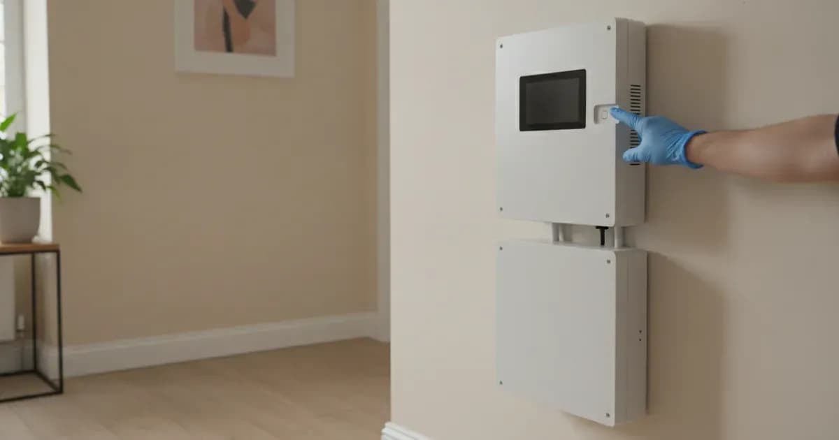 An empty metal battery rack standing next to a wall-mounted solar inverter in a workshop. — SolarNevs spec card