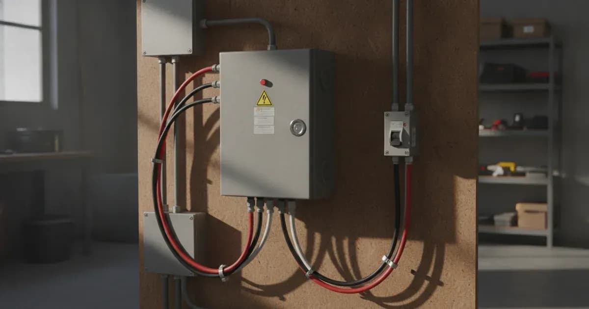 Victron Autotransformer 120/240V-50A mounted on an equipment wall with heavy 35mm² split-phase AC cables and two-pole breaker engaged — SolarNevs spec card
