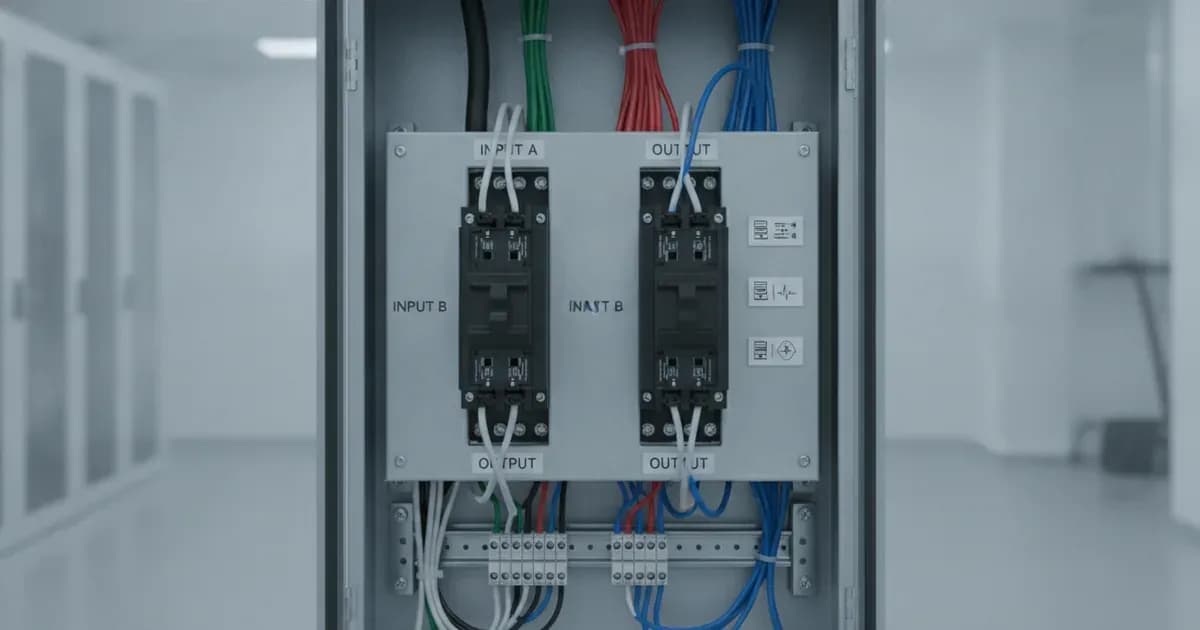 Victron Filax 2 automatic AC transfer switch installed inside a control panel feeding critical IT and medical power circuits — SolarNevs spec card