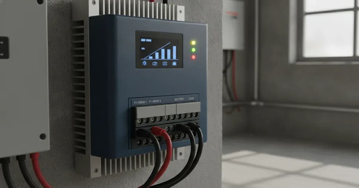 A close-up shot of the Victron SmartSolar MPPT RS 450/200-Tr showing its terminals and display — SolarNevs spec card